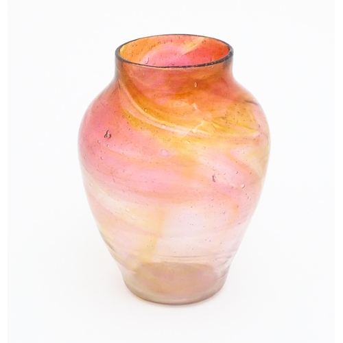 265 - A hand blown art glass vase with peach and pink detail. In the manner of Hartley Wood.  Approx 8