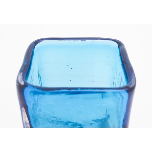 267 - A Whitefriars Drunken Bricklayer kingfisher blue textured glass vase, designed by Geoffrey Baxter. A... 