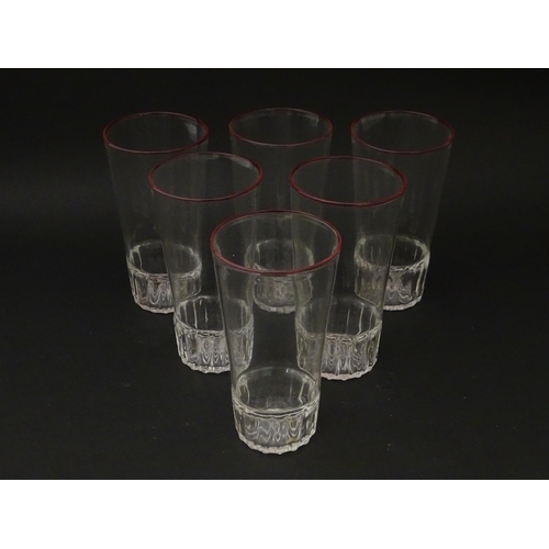 288 - Salviati & Co. Glassware: Six Venetian glass tumblers with pink detail to rims. Approx. 4 3/4