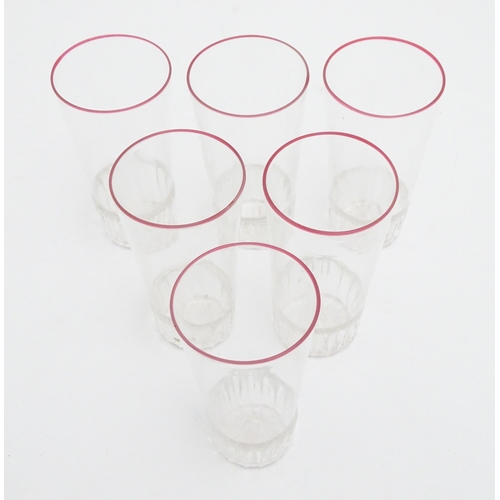 288 - Salviati & Co. Glassware: Six Venetian glass tumblers with pink detail to rims. Approx. 4 3/4