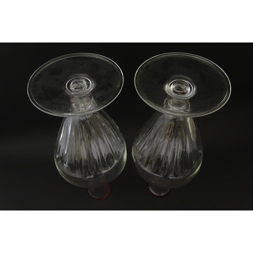 289 - Salviati & Co. Glassware: Two Venetian glass carafes with pink detail to rims. Approx. 11