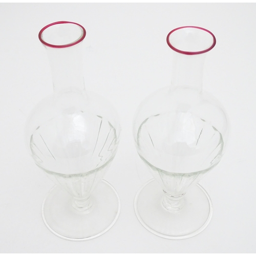 289 - Salviati & Co. Glassware: Two Venetian glass carafes with pink detail to rims. Approx. 11