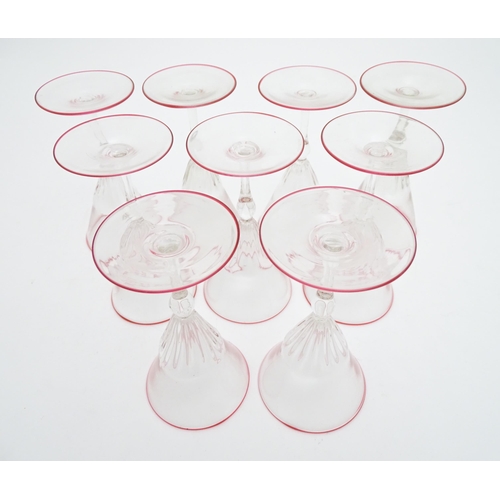 293 - Salviati & Co. Glassware: Nine Venetian glass pedestal drinking glasses with pink detail to rims. Ap... 