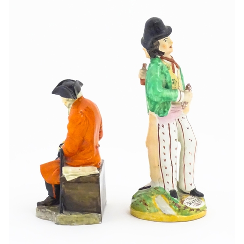 108 - A Royal Doulton model of a seated Chelsea Pensioner, model no. HN689. Together with a Staffordshire ... 