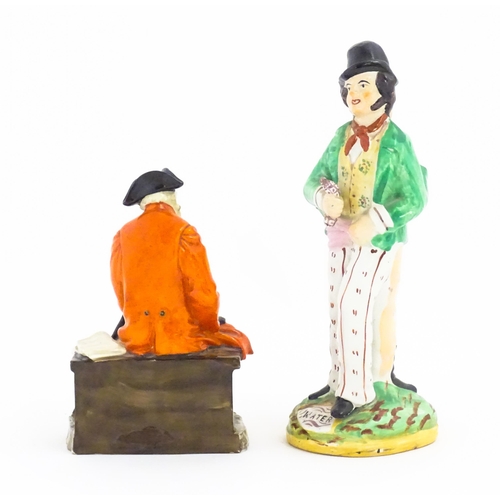 108 - A Royal Doulton model of a seated Chelsea Pensioner, model no. HN689. Together with a Staffordshire ... 