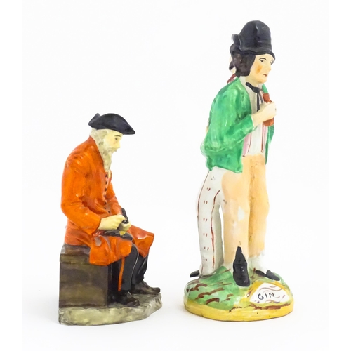 108 - A Royal Doulton model of a seated Chelsea Pensioner, model no. HN689. Together with a Staffordshire ... 