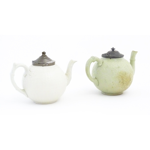 116 - Two late 19th / early 20thC teapots, to include one with Gothic quatrefoil decoration. Largest appro... 