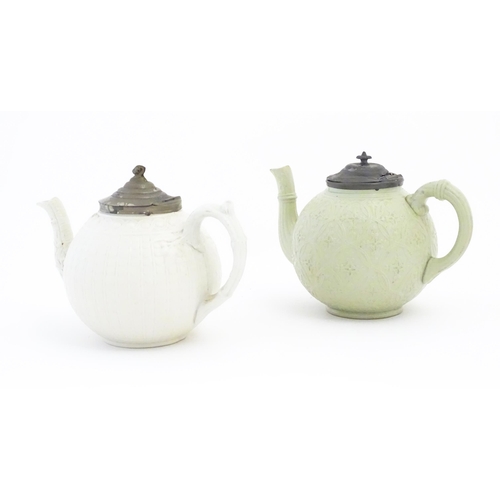 116 - Two late 19th / early 20thC teapots, to include one with Gothic quatrefoil decoration. Largest appro... 