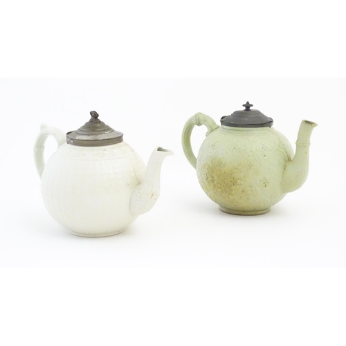 116 - Two late 19th / early 20thC teapots, to include one with Gothic quatrefoil decoration. Largest appro... 