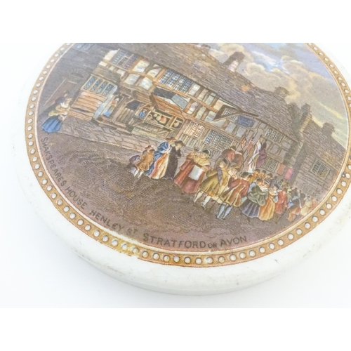 150 - Four Prattware / Staffordshire pot lids to include The Residence of Anne Hathaway Shakespeare's Wife... 