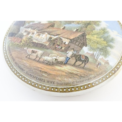 150 - Four Prattware / Staffordshire pot lids to include The Residence of Anne Hathaway Shakespeare's Wife... 