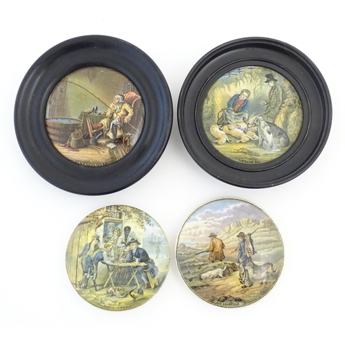 152 - Four Prattware / Staffordshire pot lids comprising The Enthusiast, The Game Bag, The Sportsman and T... 