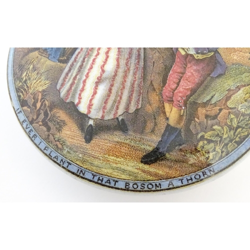 157 - Three Prattware pot lids with bases, comprising The Snow Drift after Landseer, No by Heavens Exclaim... 