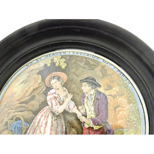 160 - Four Prattware pot lids comprising Dr Johnson, The Cavalier, A Letter from the Diggins, and No by He... 