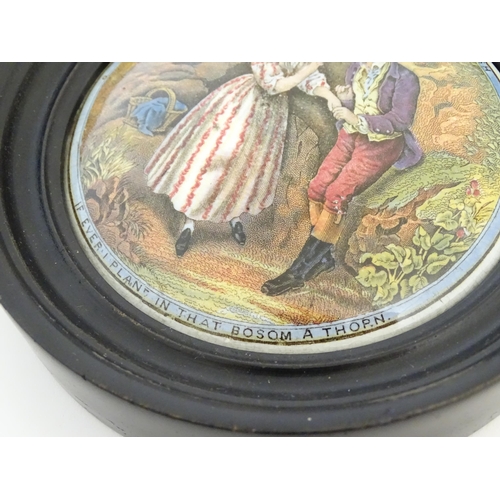 160 - Four Prattware pot lids comprising Dr Johnson, The Cavalier, A Letter from the Diggins, and No by He... 