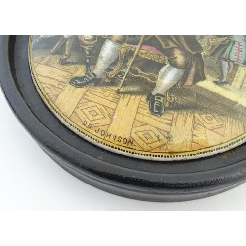 160 - Four Prattware pot lids comprising Dr Johnson, The Cavalier, A Letter from the Diggins, and No by He... 