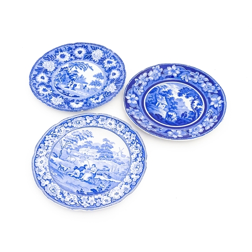 53 - Three 19thC blue and white plates to include a Rogers plate in the Zebra pattern, a Stevenson Pastor... 