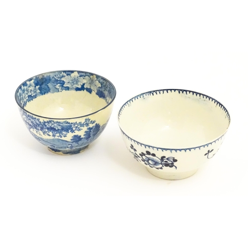 64 - A Liverpool James Pennington blue and white tea bowl with flower detail. Together with a Copeland st... 