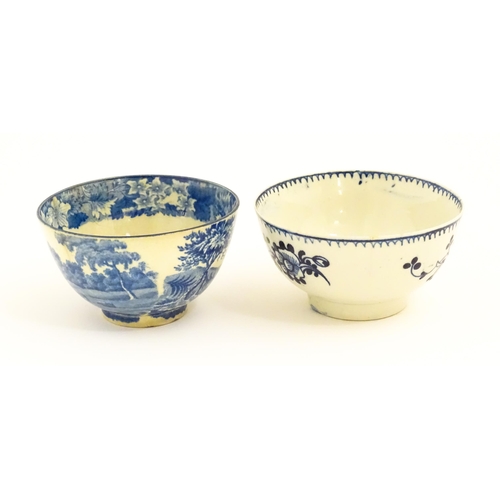 64 - A Liverpool James Pennington blue and white tea bowl with flower detail. Together with a Copeland st... 