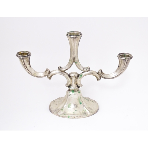 332 - A German .835 silver three branch candelabra.  Maker Lutz Weiss of  Pforzheim  8 1/2