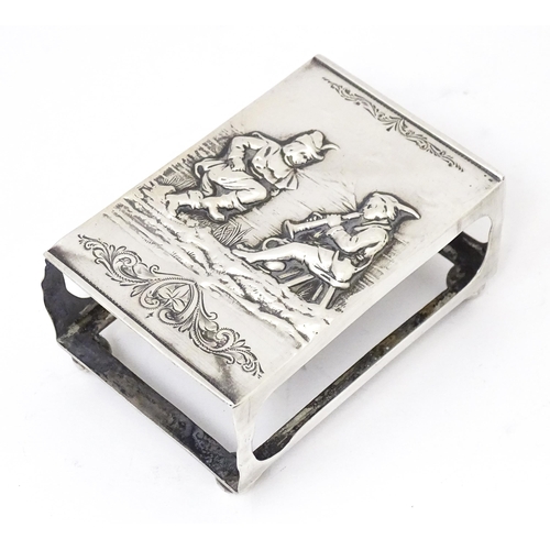 362 - A silver matchbox cover / sleeve with embossed decoration, hallmarked Birmingham (early 20thC) Maker... 