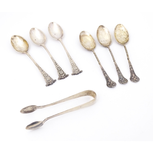 364 - Three silver teaspoons hallmarked Birmingham 1904  maker Joseph Gloster Ltd. Together with three sil... 