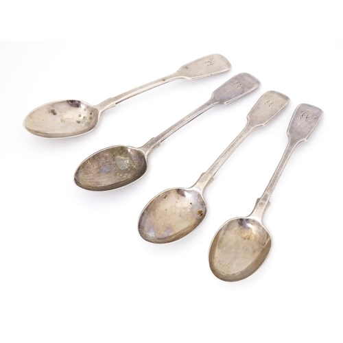 365 - Four Victorian fiddle pattern teaspoons. Hallmarked London 1867 maker Chawner & Co (George William A... 