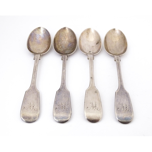 365 - Four Victorian fiddle pattern teaspoons. Hallmarked London 1867 maker Chawner & Co (George William A... 