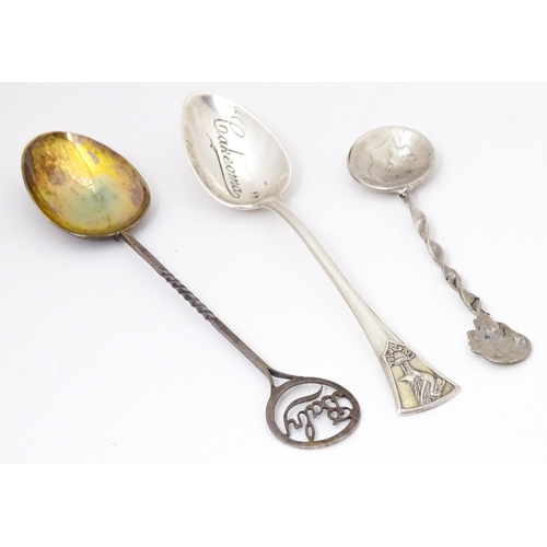 371 - Three assorted spoons to include two silver examples, one titled 'baby' and hallmarked Glasgow 1928 ... 