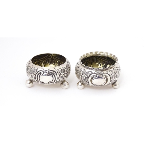 375 - Two Victorian silver salts with embossed decoration, one hallmarked Birmingham 18189 / 1890 maker St... 