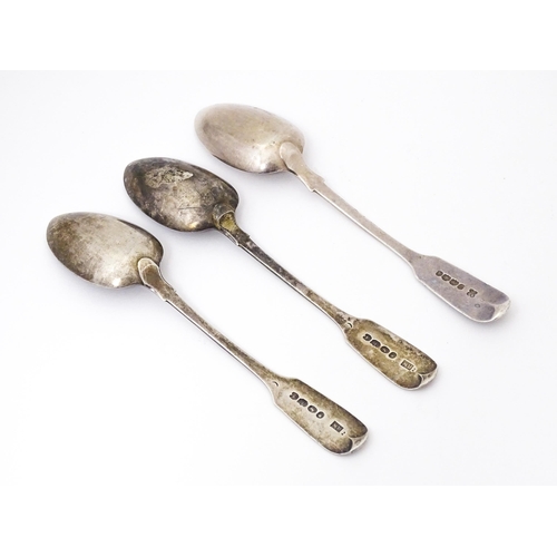 386 - A pair of silver fiddle pattern teaspoons hallmarked Exeter 1842 maker Robert Williams together with... 