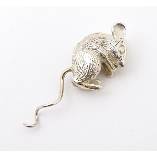 393 - Two silver models of mice , possibly for use on a cork or a small scent bottle, one formed as a runn... 