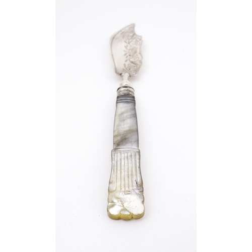 407 - A silver butter knife with mother of pearl handle, hallmarked Birmingham c.1831 maker Francis Clark.... 