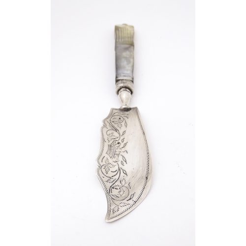 407 - A silver butter knife with mother of pearl handle, hallmarked Birmingham c.1831 maker Francis Clark.... 