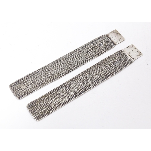 438 - Two Elizabeth II silver bookmarks with textured finish, hallmarked London 1984, maker Brian Leslie F... 