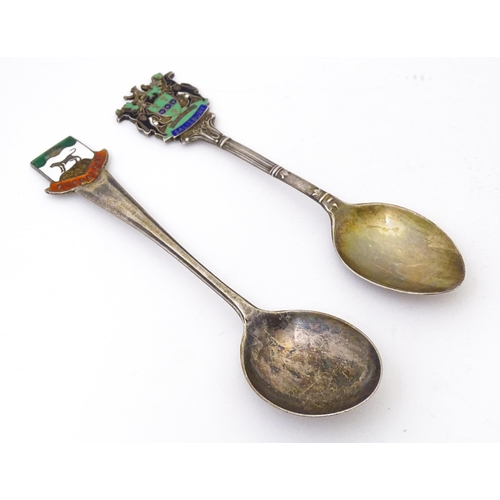 440 - Two silver souvenir teaspoons with enamel decoration to handles, one titled Nyasaland, the other Sal... 