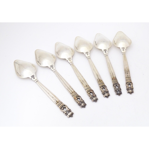 443 - Danish Silver : A set of 6 silver Konig / Acorn pattern fruit / grapefruit spoons by Georg Jensen de... 