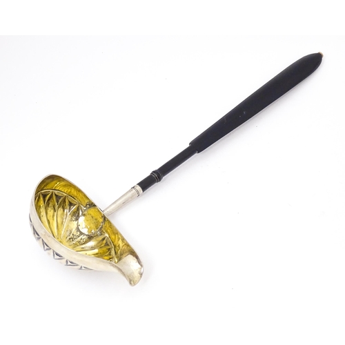 447 - A toddy ladle with white meal bowl having a gilded interior Approx 14