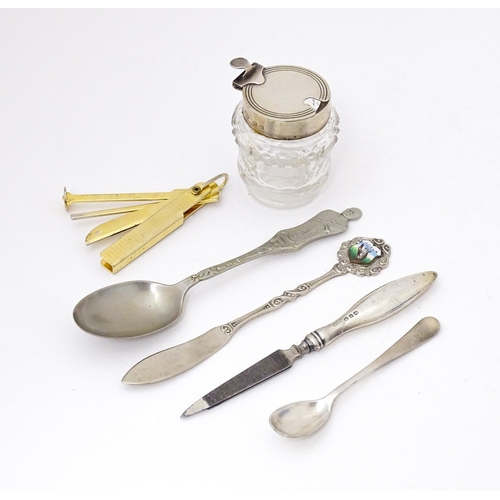 454 - A quantity of assorted silver and silver plated wares etc. To include a cut glass mustard pot with s... 