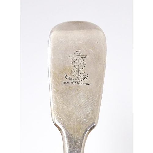 465 - A Victorian silver fiddle pattern stilton scoop, hallmarked London 1853 maker Elizabeth Eaton. 8 1/2... 