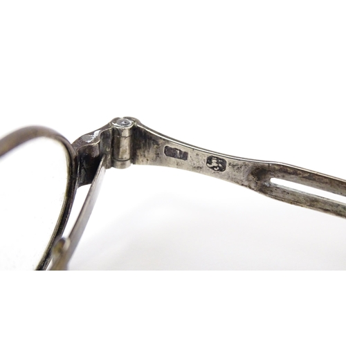 474 - Silver 19thC spectacles by George Unite, also stamped pebbles.