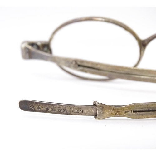 474 - Silver 19thC spectacles by George Unite, also stamped pebbles.