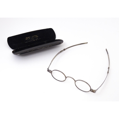 474 - Silver 19thC spectacles by George Unite, also stamped pebbles.