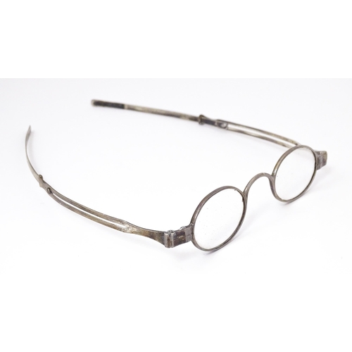 474 - Silver 19thC spectacles by George Unite, also stamped pebbles.