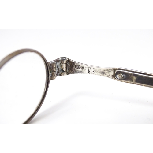 474 - Silver 19thC spectacles by George Unite, also stamped pebbles.