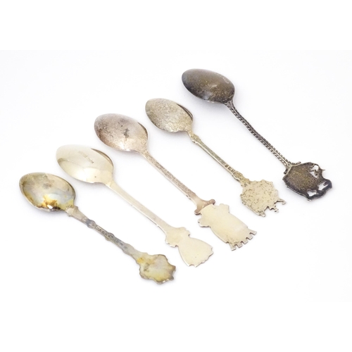 572 - 5 assorted silver souvenir tea spoons with enamel decoration to handles for various Scottish locatio... 