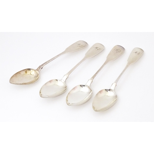 577 - Four Wm IV Scottish silver fiddle pattern teaspoons hallmarked Glasgow 1836 maker James Simpson II. ... 