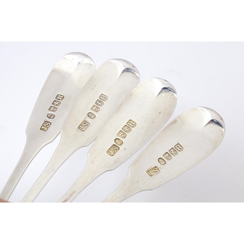 577 - Four Wm IV Scottish silver fiddle pattern teaspoons hallmarked Glasgow 1836 maker James Simpson II. ... 