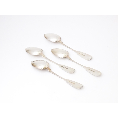 577 - Four Wm IV Scottish silver fiddle pattern teaspoons hallmarked Glasgow 1836 maker James Simpson II. ... 