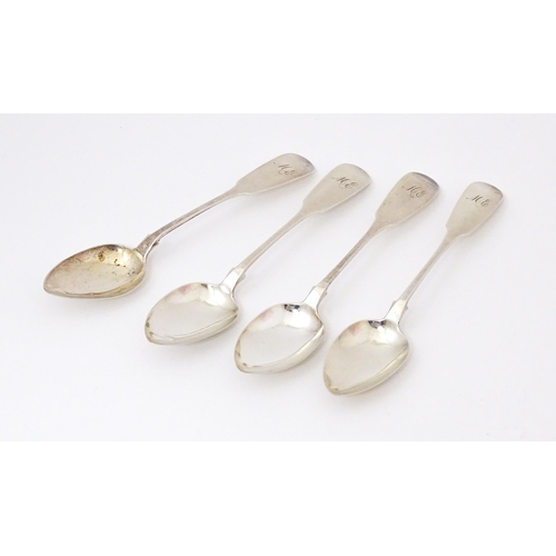 577 - Four Wm IV Scottish silver fiddle pattern teaspoons hallmarked Glasgow 1836 maker James Simpson II. ... 